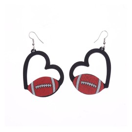 Football Earrings for Women Love Heart Wood Earrings Soccer Ball Basketball Baseball Rugby Volleyball Sports Earrings Sports Lover Earrings Jewelry (Rugby)
