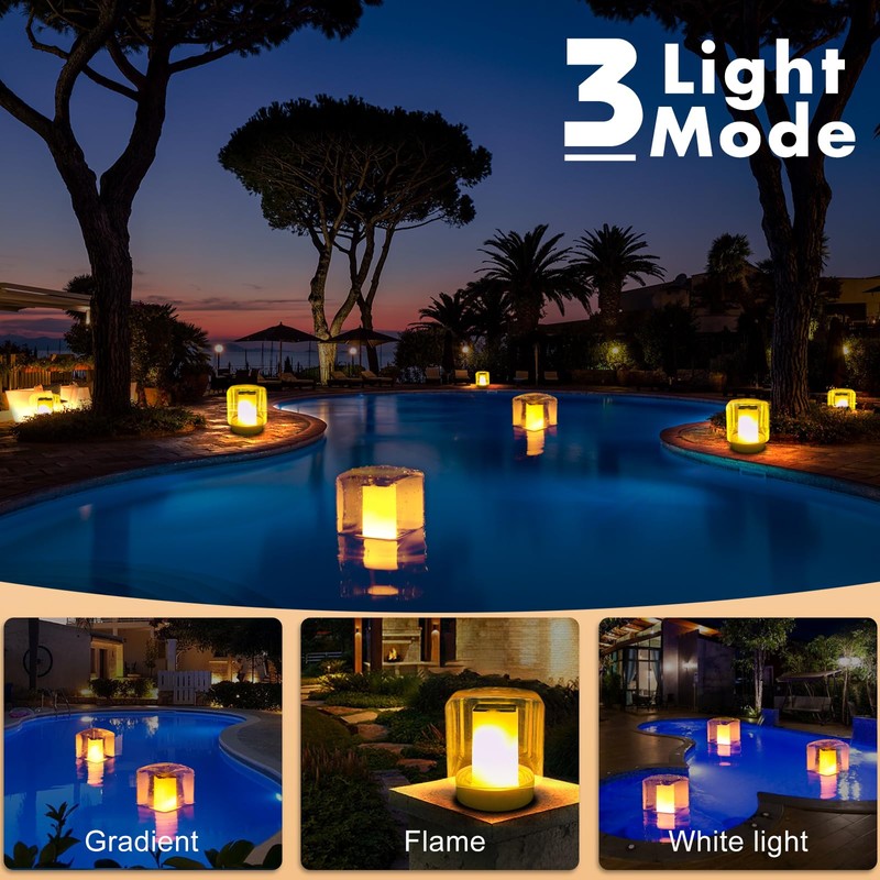 LanPool Floating Pool Lights, Solar Flame Pool Lights Waterproof, Square