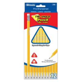 BAZIC Products Pencil Wood Pre-Sharpened #2 HB Triangle Pencils, Latex Free Eraser, Premium Wood Pre Sharpened Yellow Pencils for School Office (12/Pack), 1-Pack