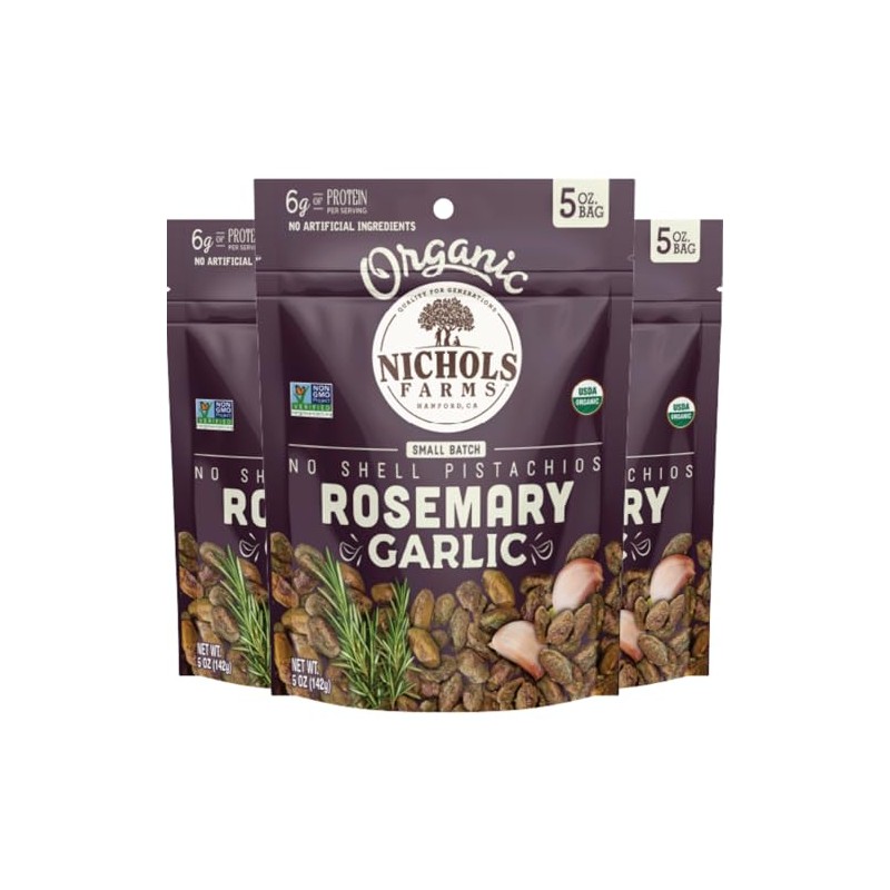 Nichols Farms Roasted with Sea Salt No Shell Pistachios, Kosher,