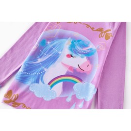 AmberEft Pajamas for Girls Long Sleeve Cotton Pjs 4-Piece Sets Kids Sleepwears 3D Unicorn Rainbow Floral Size 7(6-7 Years)