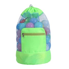 Yharnamite Beach Toy Backpacks, Foldable Mesh Drawstring Backpack Portable Large Mesh Beach Bag for Kids, Men, Women, Pool, Gym, Sports (Green)