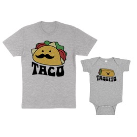 Taco and Taquito Daddy and Me Matching Shirt with Baby Grey Pair Set of 2 (TacoTee-L+TaquitoBodysuit-Newborn)