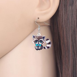 RAIDIN Acrylic Cute North American Raccoon Dangle Earrings for Women Girls Kids Cartoon Animal Jewellery for Raccoon Lovers Charms, Acrylic, No Gemstone