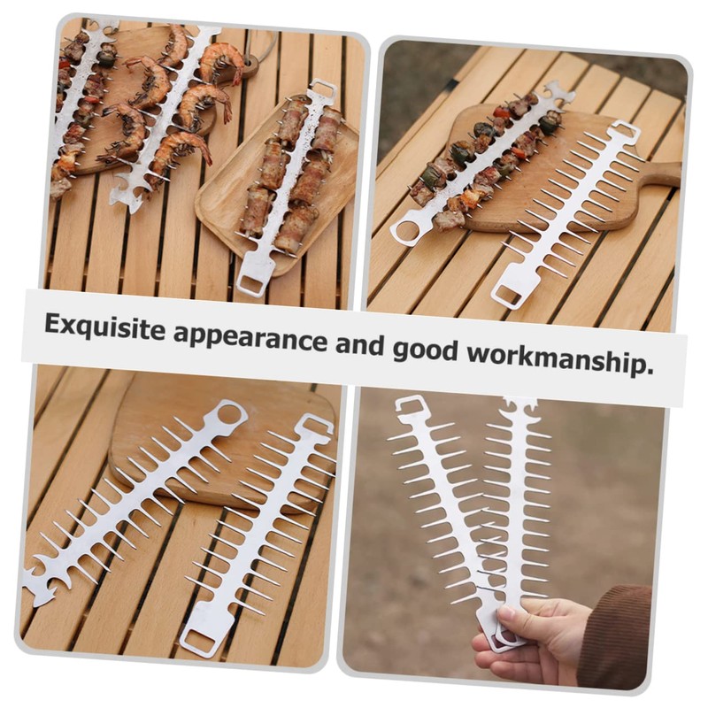 Outanaya 2pcs Portable Stainless Steel BBQ Skewers for Outdoor Grilling
