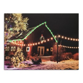 BANBERRY DESIGNS Lighted Red Barn Christmas Canvas Print - Color Changing - Snowy Lighted Xmas Picture - 16"x 12" - Battery Operated