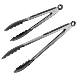 Southern Homewares Locking 12-inch and 9-inch Stainless Steel and Plastic Kitchen Tongs for Cooking Grilling Serving Set of 2
