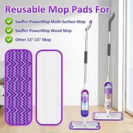 7 Pack Reusable Mop Pads for Swiffer PowerMop, Thickened Power Mop Refills Microfiber PowerMop Pads Refills Washable 15" Wet Pads Mopping Cloths for Multi-Surface & All Types of Floors, Purple