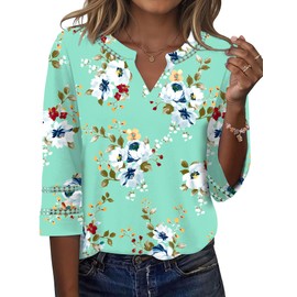 Ivicoer 3/4 Length Sleeve Womens Tops Beach Vacation Clothes for Women Eyelet V Neck Summer Top Long Tunics Loose XL