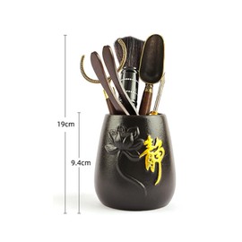 Tea Utensils Set of 6 Tea Utensils Made of Dan Wood and Copper (Tea Spoon, Tea Needle, Tea Sandwich, Cup Fork, Tea Brush, Tea Leaf Museum), Home Tea Supplies (Tea Ceremony Rokkunji - Ebony Brush Type)