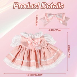 Lyreh 2pcs 15in Doll Clothes Set, Include 1pcs Bow Clip and 1pcs Bow Dress Cute Outfits and Accessories No Doll Included(Pink)