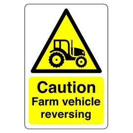 Safety First Display LTD Caution farm vehicle reversing sign - 1.2mm Rigid plastic for indoor/outdoor usage (200mm x 150mm) Viewing Distance within 5m.