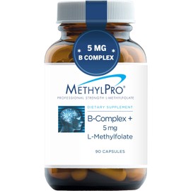 MethylPro B-Complex + 5mg L-Methylfolate 90 Capsules - Professional Strength Active Folate for Energy + Mood Support with Methyl B12 + B6 as P-5-P, Non-GMO + Gluten-Free