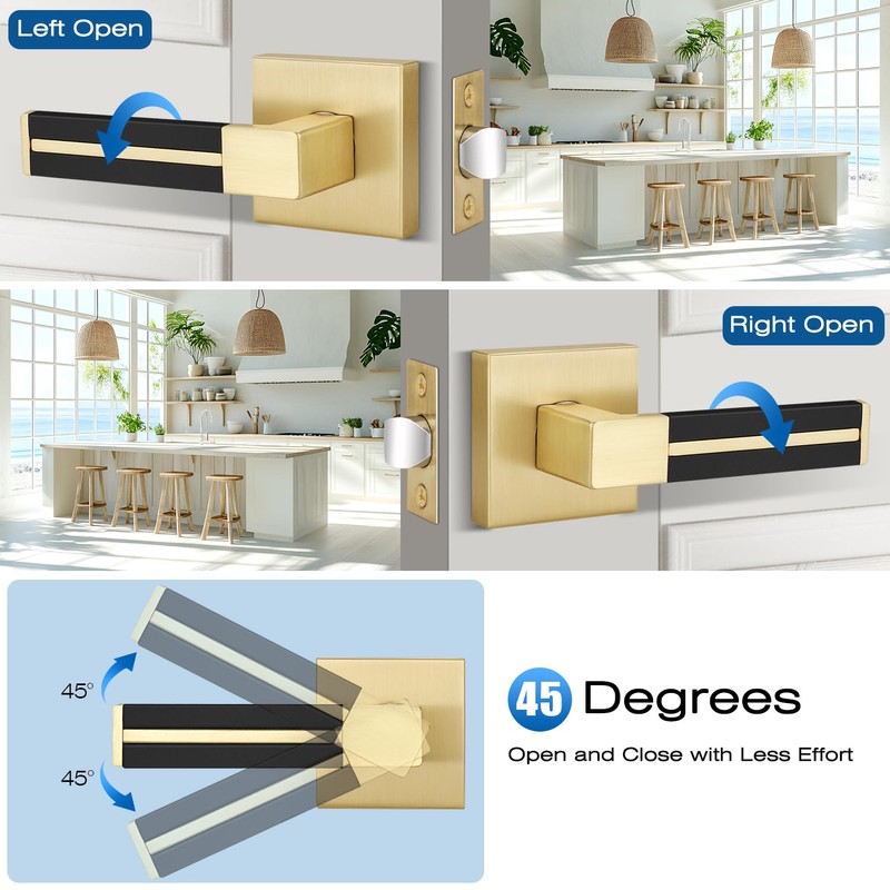 EHOMEWARE 5 Pack Gold Door Handles, Privacy Door Levers for