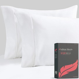 Ashton Sheets Luxury Egyptian Cotton Standard/Queen Pillow Cases Set of 2-1000 Thread Count White Standard/Queen Pillowcases, Soft, Sateen Weave Cooling Pillowcase for Standard/Queen Pillows