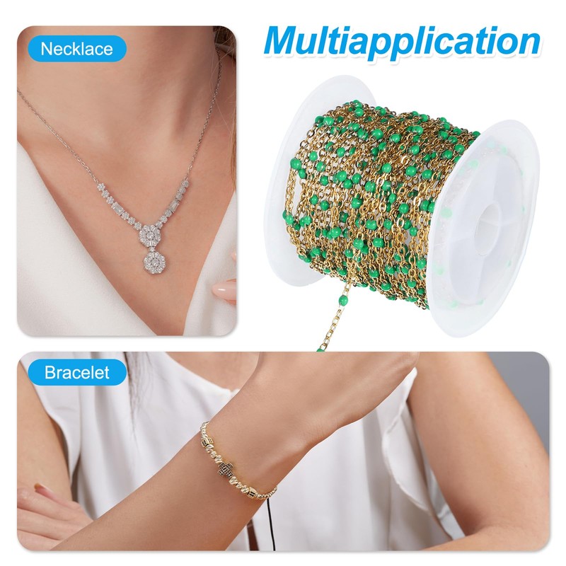 PATIKIL Stainless Steel Jewelry Chain, 16Ft 1.5mm Green Beaded Link