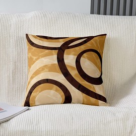 jejeloiu Geometric Throw Pillow Covers 18"x18" Set of 4 Soft Abstract Cushion Covers for Couch Sofa Brown Coffee Circles Lines Pattern Decorative Pillowcases Outdoor Pillows Covers