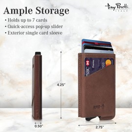 Tony Perotti Men's Italian Leather Quick Access - Ultra Slim RFID Wallet With Pop-Up Card Slider & Card Sleeve - Eco-Friendly Vegetable-Tanned Full Grain