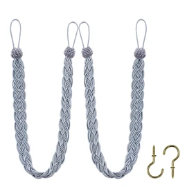 Home Queen - Cortina trenzada a mano con amarre para cortina, alzapaños con hebilla, 2 cuerdas para cinturón con 2 ganchos de metal, color gris