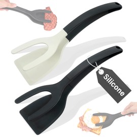 Egg Flipper Spatula Tongs Silicone, 2 in 1 Grip and Flip Spatulas Tong for Cooking, Non-Stick Egg Spatula Flipper, Heat Resistant Egg turner for Pancake, Fish, French Toast (black and white)