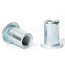M5 x 16mm Flat Head Open End Blind Rivet Nuts Cylindrical Grooved Shank Metric AN 315 Zinc Plated Steel Threaded Insert Nutsert Rivnuts (Pack of 20)