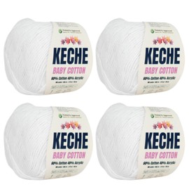 Keche Cotton Yarn, 60% Cotton 40% Acrylic Yarn, Soft Cotton Yarn for Crochet and Knitting, Amigurumi Yarn 4 Skeins/Balls [1.76 Oz (50g) / 180 Yrds (165m)] x 4 - White