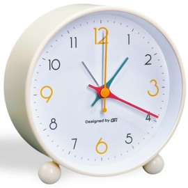 Super Silent Alarm Clock for Bedrooms,Beep Wake Round Alarm Clock,Non Ticking Small Clock with Night Light,Easy Set,Desk Alarm Clock for Kids (Beige)