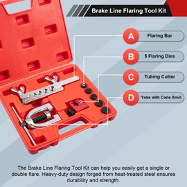 Clatoon Brake Line Double & Single Flaring Tool Kit with Tubing Cutter, Brake Line Repair Kit for Copper, Aluminum, Brake Line and Brass Tubing, Flare Tool kit Includes 5 Adapters, 45 Degrees