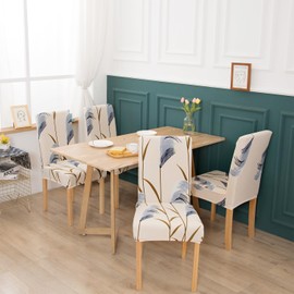 TOMMO Dining Room Chair Covers Set of 6, Stretch Removable Washable Spandex Dining Chair Slipcovers Protectors, Kitchen Chair Covers for Dining Room Party Hotel Ceremony Banquet(Reed Beige)