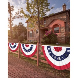 3 Pack USA Pleated Fan Flag 1.5x3 Feet American Bunting Decoration Flags Sewn Stripes Canvas Header and Brass Grommets 4th of July Memorial Day Indoor Outdoor Decoration