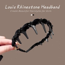 SLIDING LINE Vintage High Cranium Artificial Pearl Hairband, Hairbands for Women's Hair, Decorative Bands Fashion Hair Accessories Gifts (Rhinestone, Black)