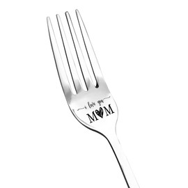 I Love You Mom Gifts for Mothers Day Birthday Engraved Stainless Steel Dinner Fork for Cooking Mom Mama Mommy Christmas Gifts for Mom Stepmom from Daughter Son Children