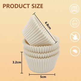 200PCS Paper Cupcake Cases, Greaseproof Paper Baking Cups, Muffin & Cupcake Liners Wrappers Cases for Birthday Party Wedding Home Partyand Special Occasions, Standard Size, White