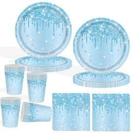 COLANANA Party Supplies,60PCS Baby Blue Birthday Decorations Party Tableware Set Contain Plates Cups Napkin for Baby Shower Birthday Wedding Partys Anniversary(20 Guests)