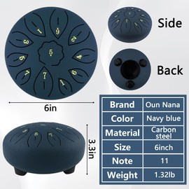 Oun Nana Rain Drum for Outside When It Rains, 6 Inches 11 Notes Steel Tongue Drum with Drumsticks, Holder, Finger Paddle, Music Book, Travel Bag, Waterproof Echos Drum Rain Chimes for Outside Garden