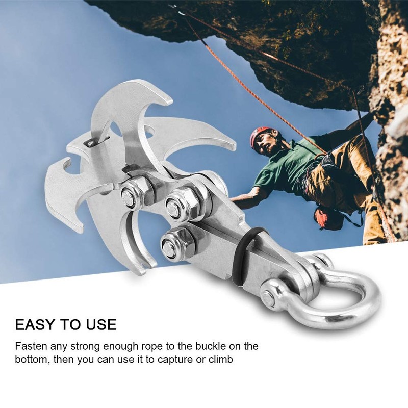 Akozon Grappling Hook, Claw Outdoor Survival Carabiner with Rope Tool