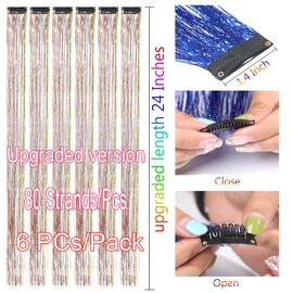 CelineBella Galaxy Hair Tinsel Clip In for Girls Party Cosplay Festivals(24 Inch Pack of 6Pcs, Galaxy)