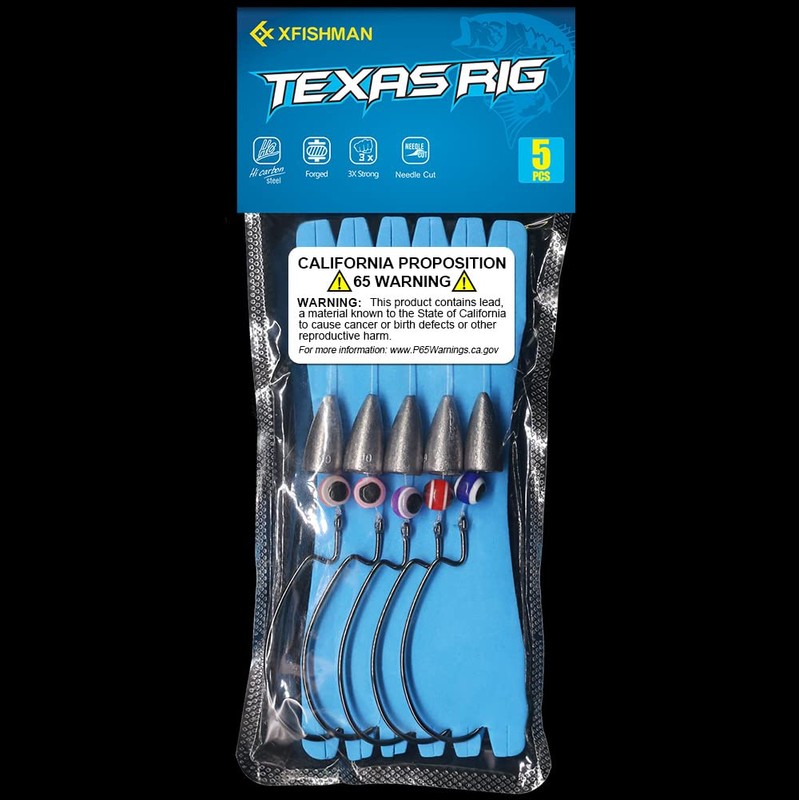 Texas-Rigs-for-Bass-Fishing-Leaders-with-Weights-Hooks-Rigged-Line-Kit (5/0 Hooks-3/8 oz Weight-5pcs)