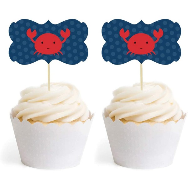 Andaz Press Birthday Cupcake Toppers DIY Party Favors Kit, Nautical Crab, Double-Sided, 18-Pack