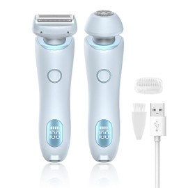 Electric Shaver for Women - Painless Lady Razor Facial Hair Remover 2-in-1 Wet and Dry Cordless Portable Bikini Trimmer for Face Armpit Legs Body - Rechargeable IPX7 Waterproof Hair Removal (Blue)