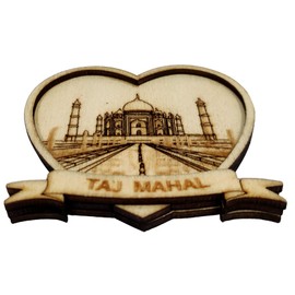 Purpledip Wooden Heart Shaped Fridge Magnet: Taj Mahal Indian Souvenir (11667C)