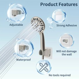 Hibbent Wall Mount Strong Adhesive Shower Head Holder,Waterpr - Brushed Nickel