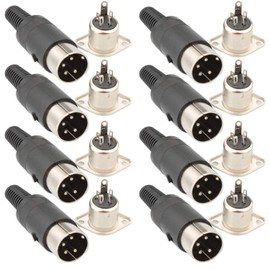 RUNCCI-YUN 16pcs DIN Male Female Soldering Connector 4-Pin for Panel Mount Audio AV Cable Connection Speaker (Black)