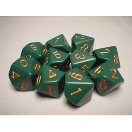 Chessex Dice Sets: Opaque Dusty Green with Copper - Ten Sided Die d10 Set (10)