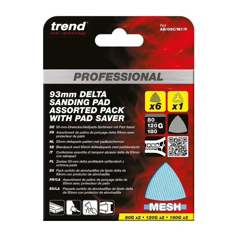 Trend Professional 93 mm Delta Sanding Pads for Multi-Tools, 80/120/180