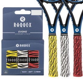 Raquex Evoke Overgrip Tape 3 Pack - Tennis Racket Grip Tapes (11 Designs) - Racquet Anti Slip Tape Overgrip for Tennis Rackets, Badminton, Squash, Padel. Finishing Tape Included (Tribal Trio)