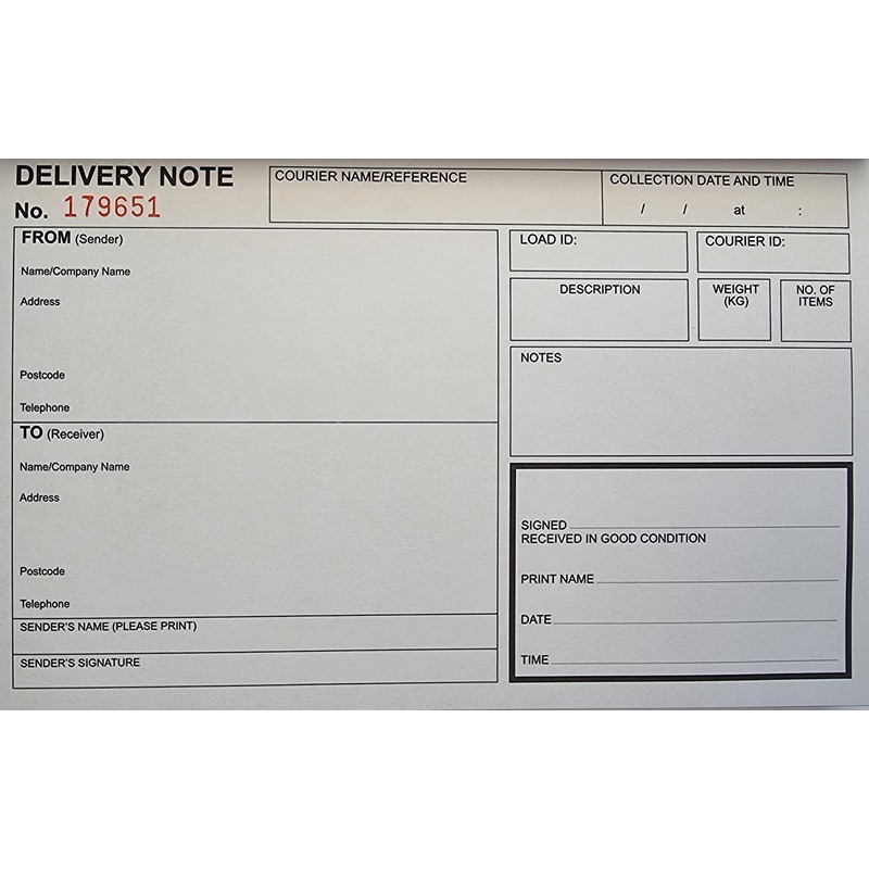 Delivery Note, Proof of Delivery Notebook, 50 Triplicate Copies per