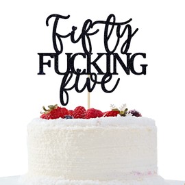 Fifty Fucking Five Cake Topper - Happy 55th Birthday Cake Decor - Cheers to 55 Years Birthday Party Decorations Supplies, Black Glitter