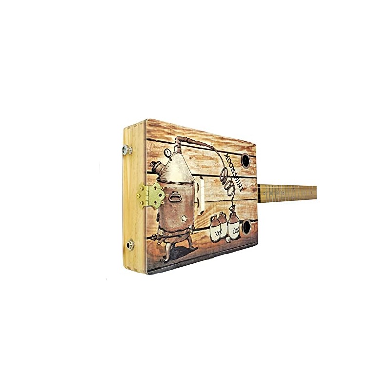 "The Moonshiner" 3-string Illustrated Cigar Box Guitar - Beautiful Original
