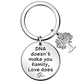 QMVMV Step Dad Keyring Step Mum Gifts DNA Doesn't Make You Family Love Does Key ring Mother’s Day Father’s Day Gifts